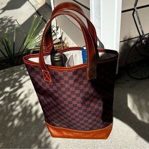 Barrington EUC Genuine Leather and Canvas Wine Tote 12.5x10.5”
